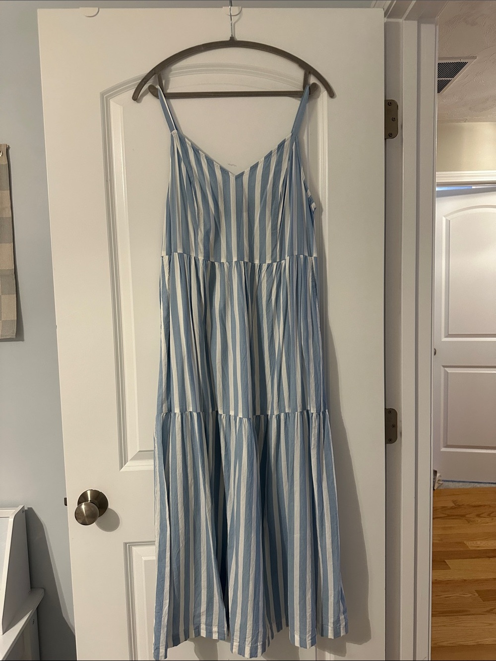 Old Navy Blue and White Striped Tiered Maxi Dress